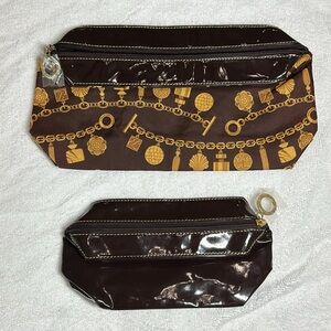 Vintage Estée Lauder Makeup Cosmetic Bags (2) Brown Gold Zip Top Vintage